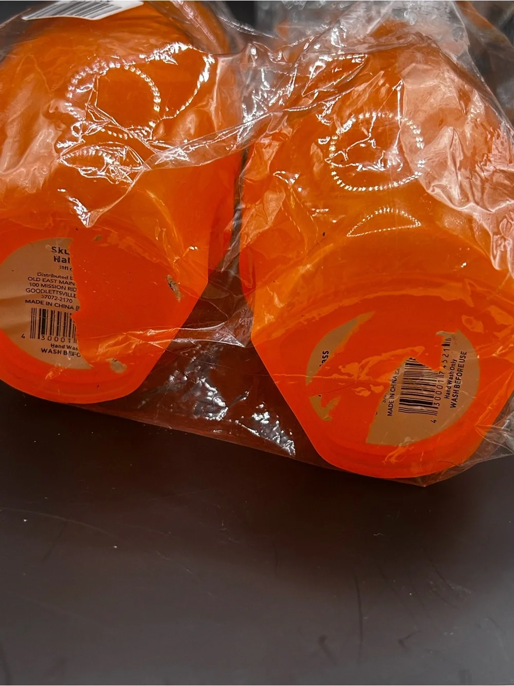 Set of 4 Orange Halloween Skull Cup Set - washable
